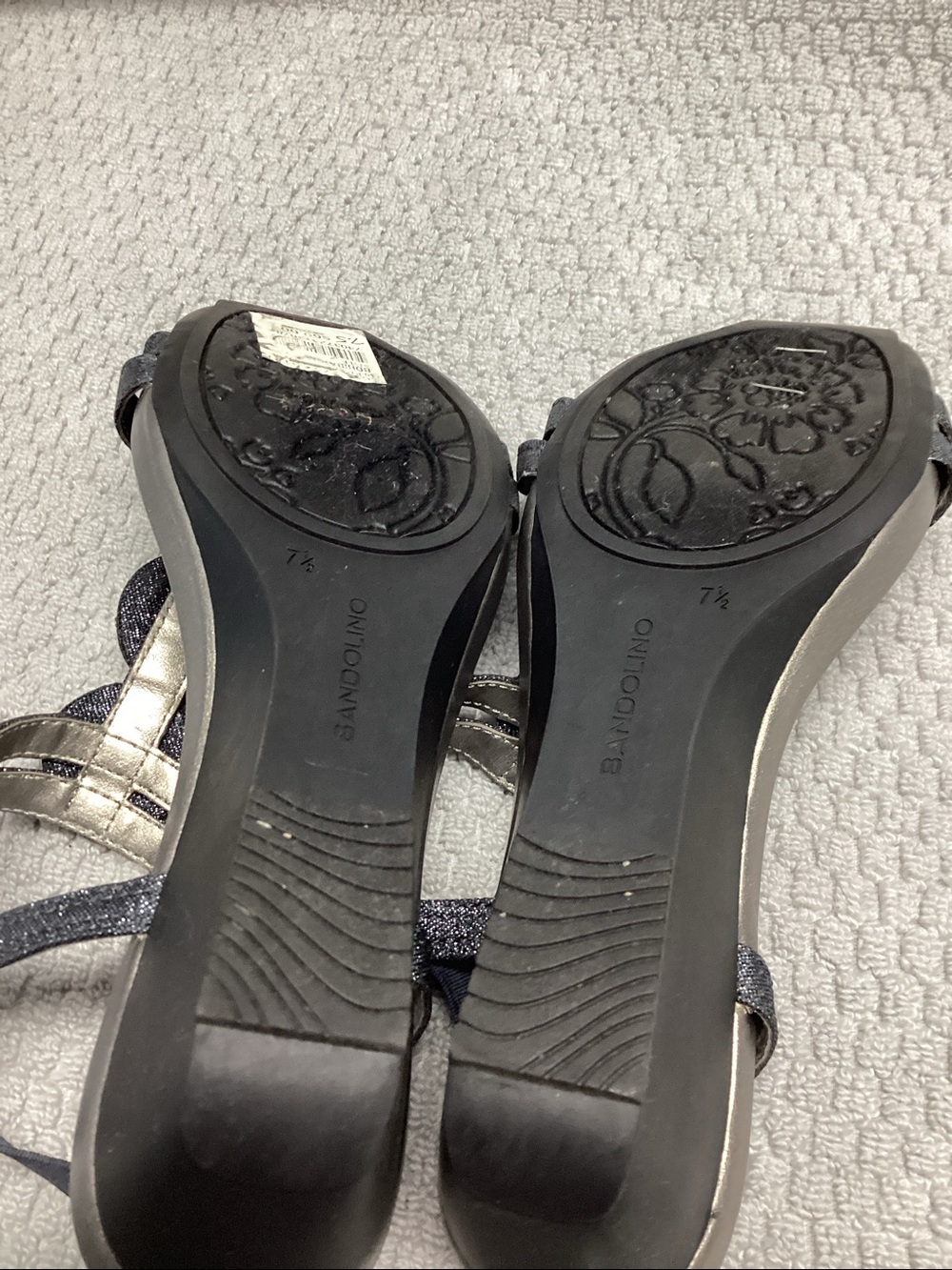 Bandolino Navy Beaded T-Strap Sandals with Blue Gem Accents - Picture 6 of 6